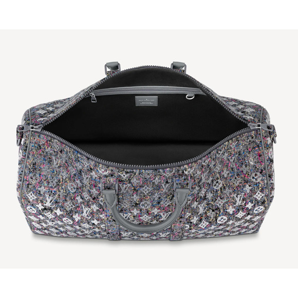 Louis Vuitton Keepall Bandouliere 50 Felt Grey Recycled Logo Weekend Travel Bag - Picture 10 of 12